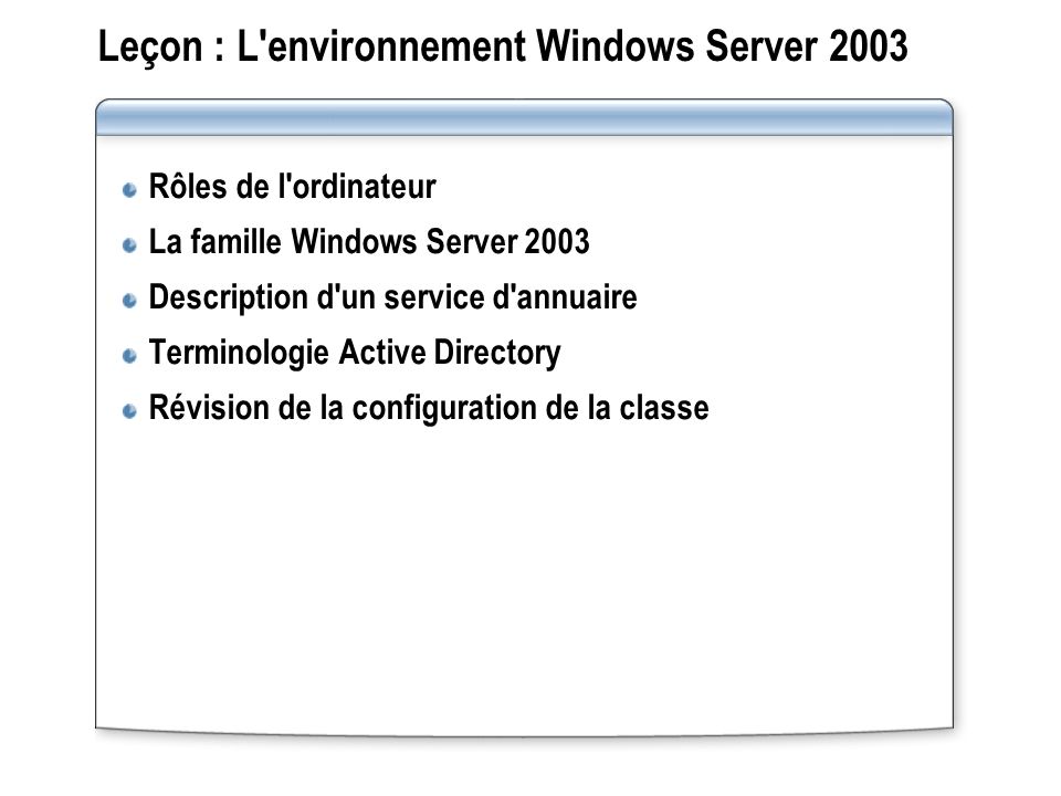 Leçon : L environnement Windows Server 2003