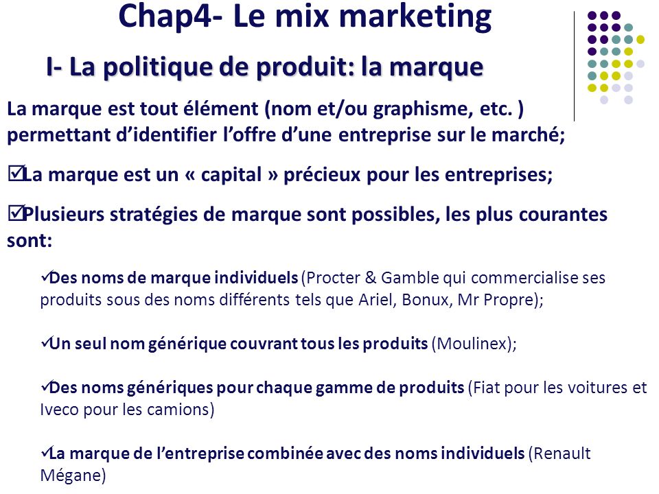 Chap4- Le mix marketing I- La politique de produit: la marque