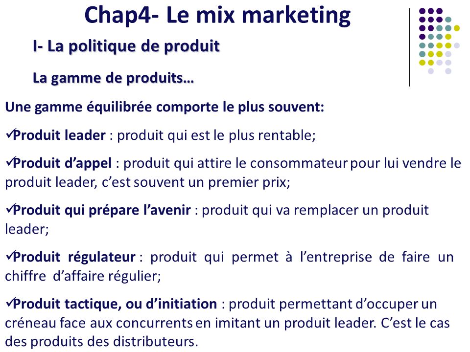 Chap4- Le mix marketing I- La politique de produit