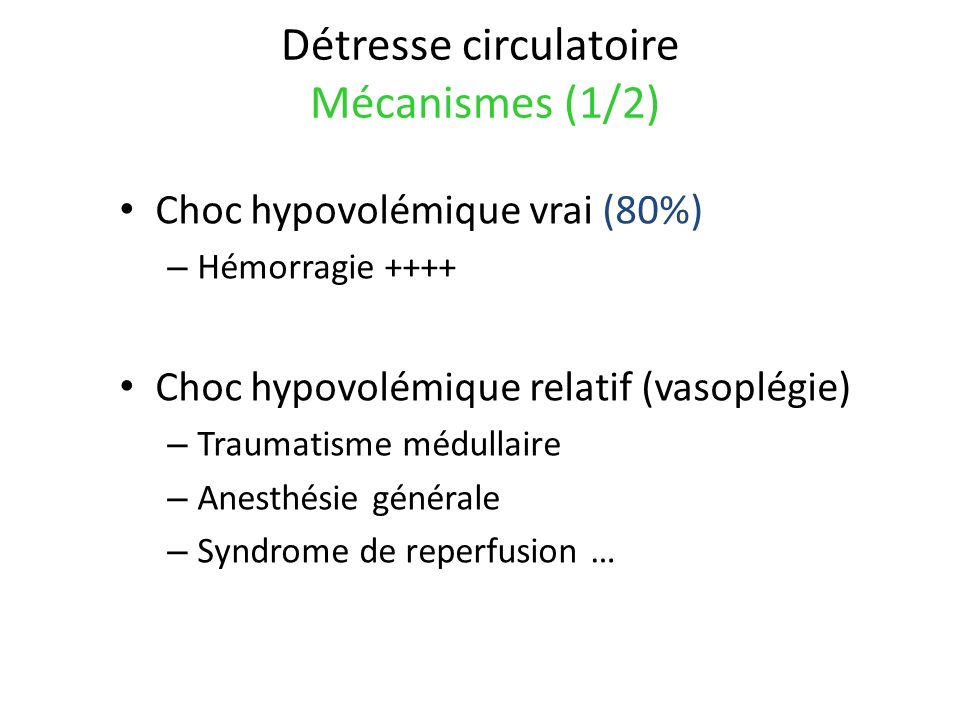 Détresse circulatoire Mécanismes (1/2)