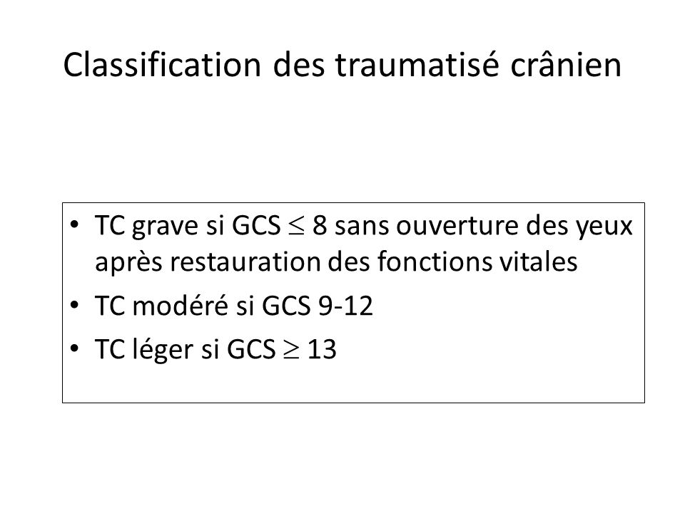 Classification des traumatisé crânien