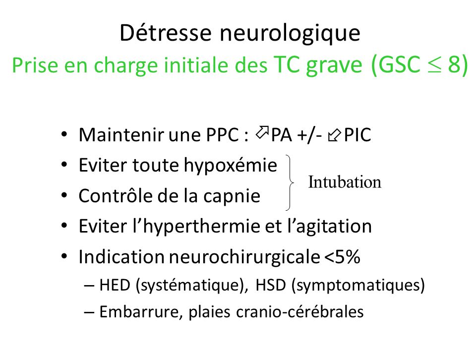 Détresse neurologique Prise en charge initiale des TC grave (GSC  8)
