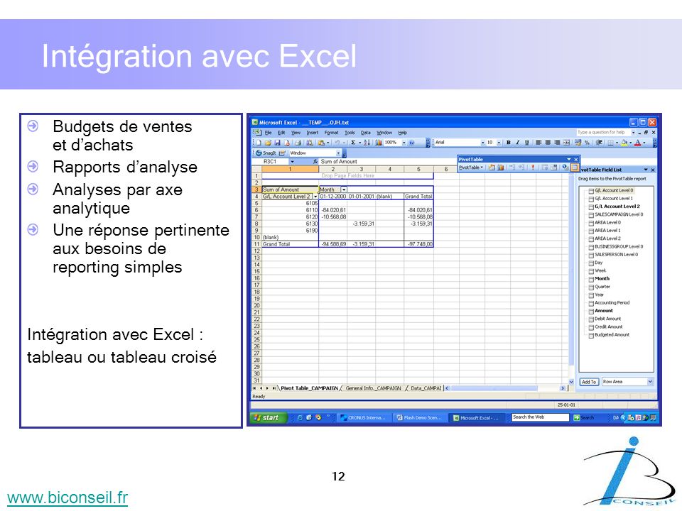 Intégration avec Excel