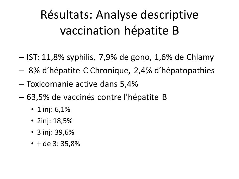 Résultats: Analyse descriptive vaccination hépatite B