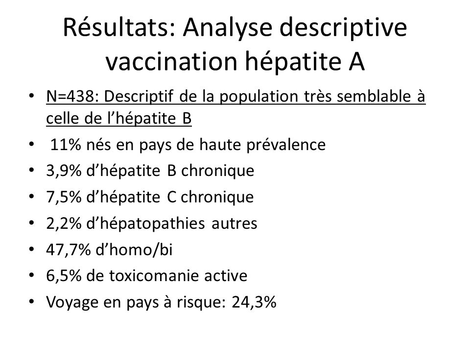 Résultats: Analyse descriptive vaccination hépatite A