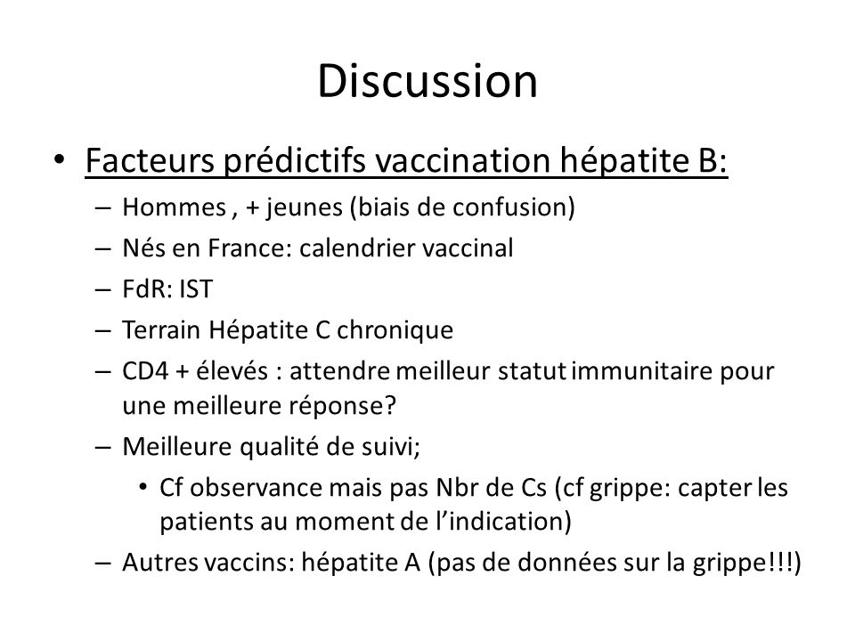 Discussion Facteurs prédictifs vaccination hépatite B: