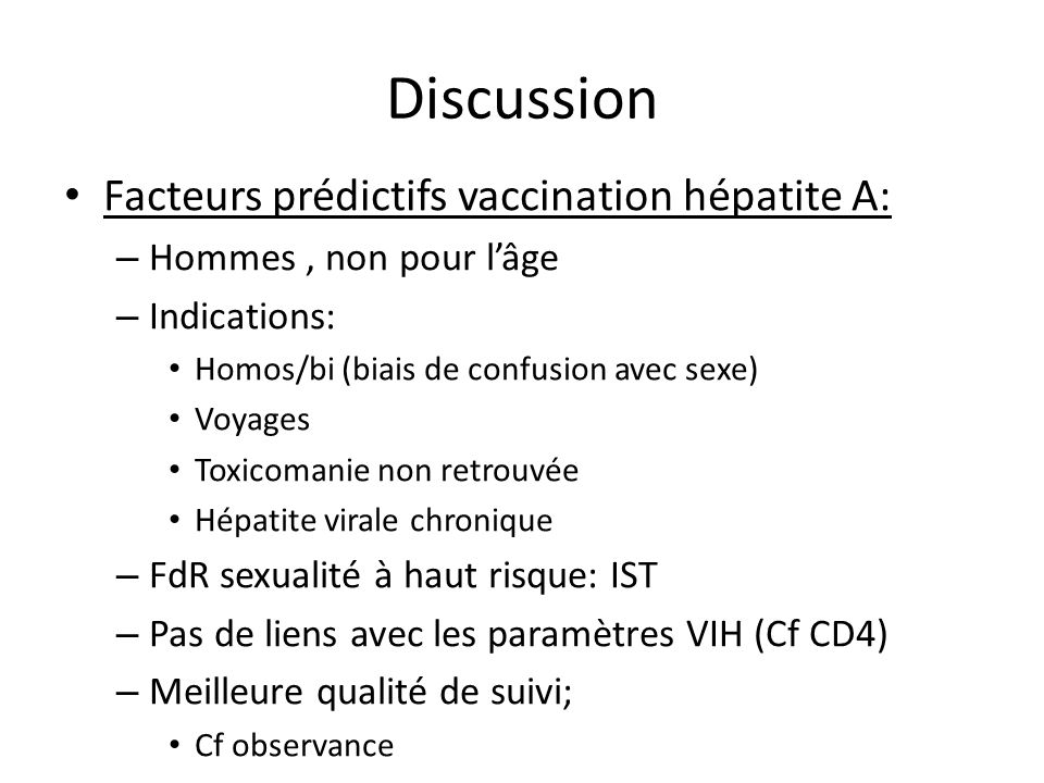 Discussion Facteurs prédictifs vaccination hépatite A: