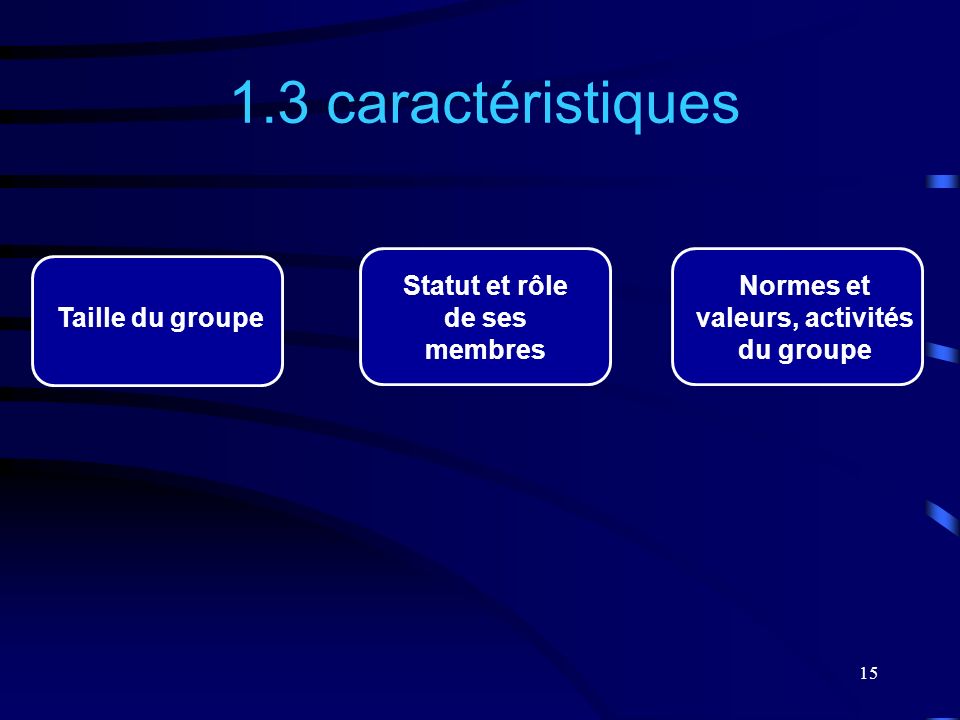 Statut et rôle de ses membres Normes et valeurs, activités du groupe