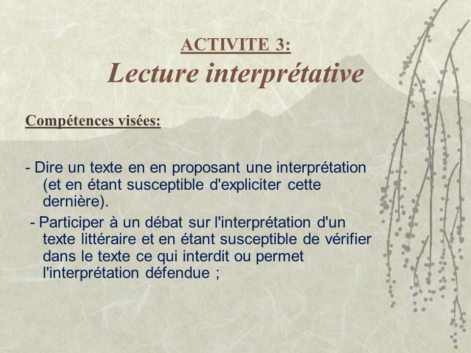ACTIVITE 3: Lecture interprétative