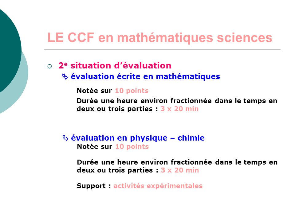 LE CCF en mathématiques sciences