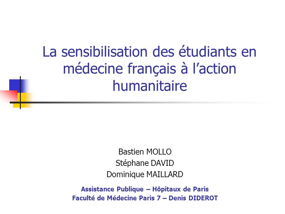 La sensibilisation des étudiants en médecine français à l’action humanitaire