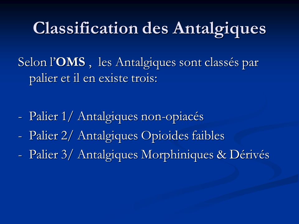 Classification des Antalgiques