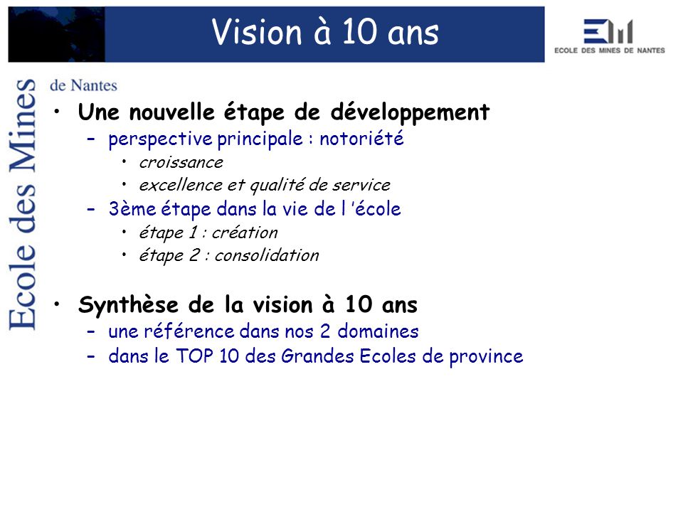 Vision à 10 ans Une nouvelle étape de développement