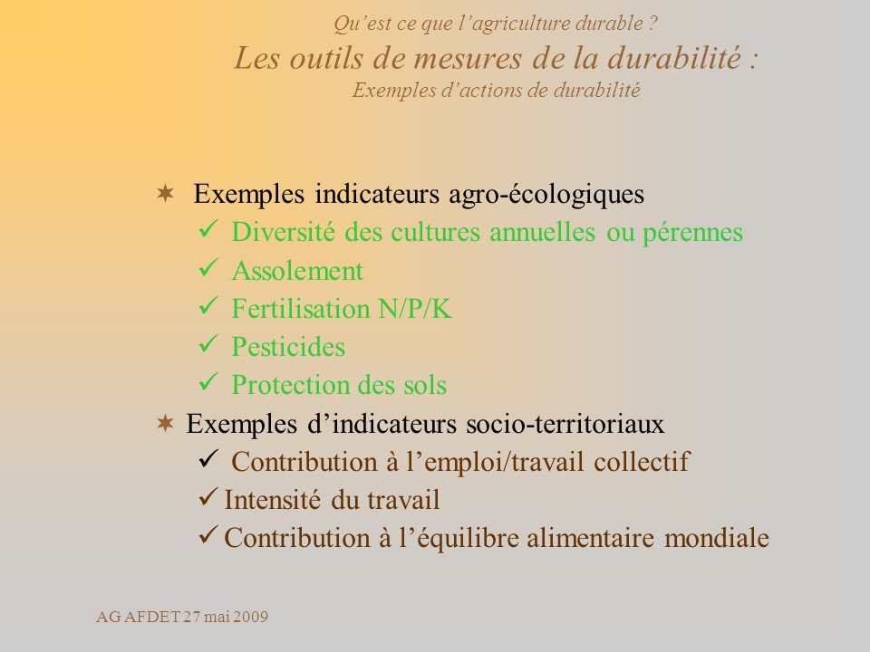 Exemples indicateurs agro-écologiques