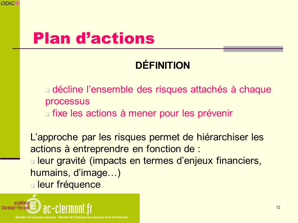 Plan d’actions DÉFINITION