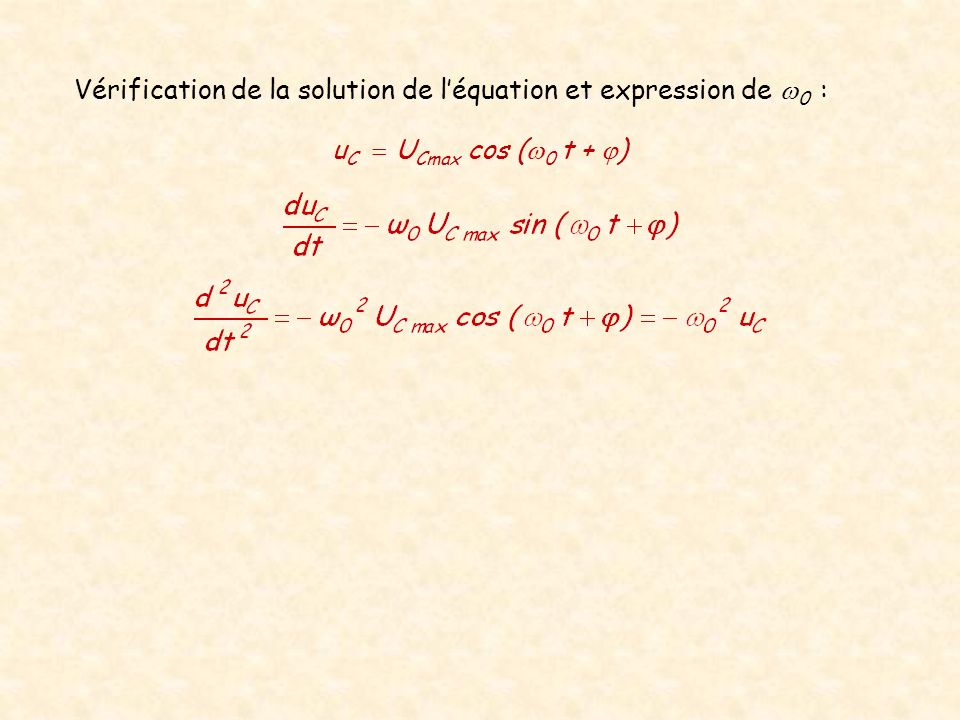 Vérification de la solution de l’équation et expression de w0 :