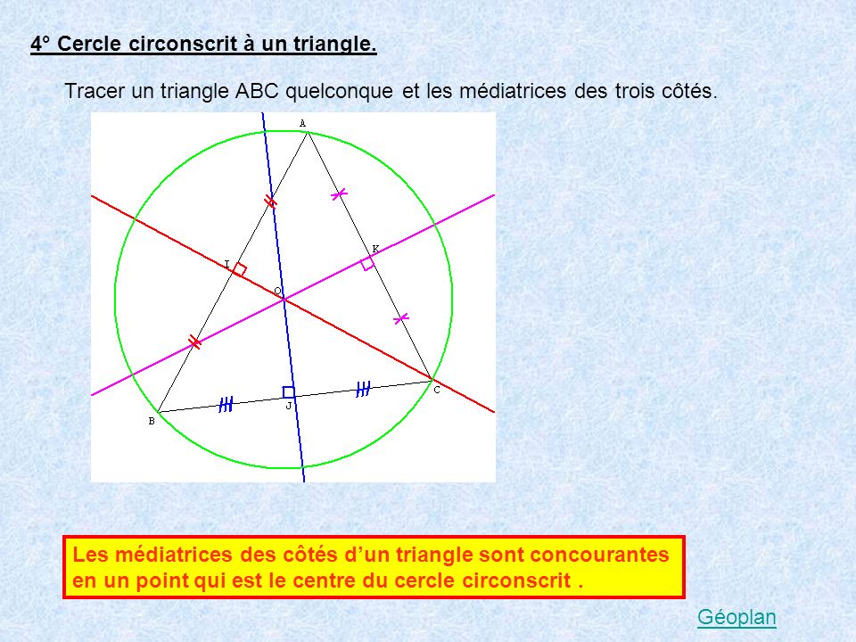 4° Cercle circonscrit à un triangle.