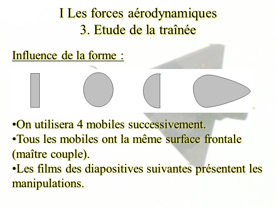 I Les forces aérodynamiques 3. Etude de la traînée