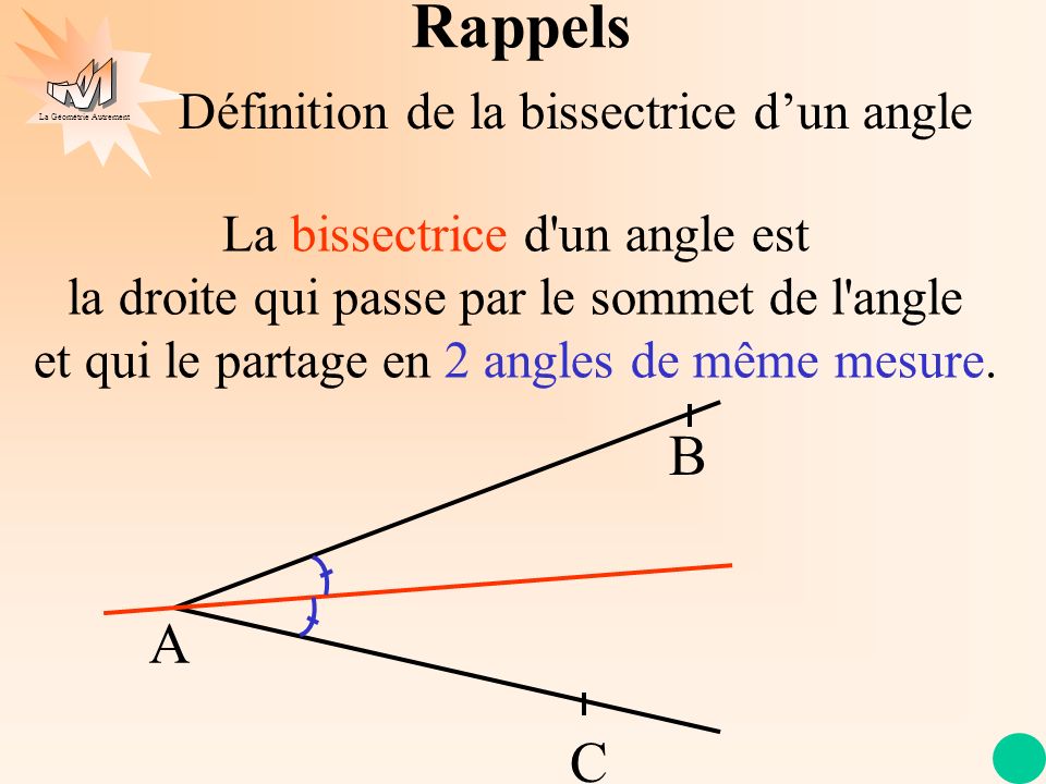 Rappels B A C Définition de la bissectrice d’un angle
