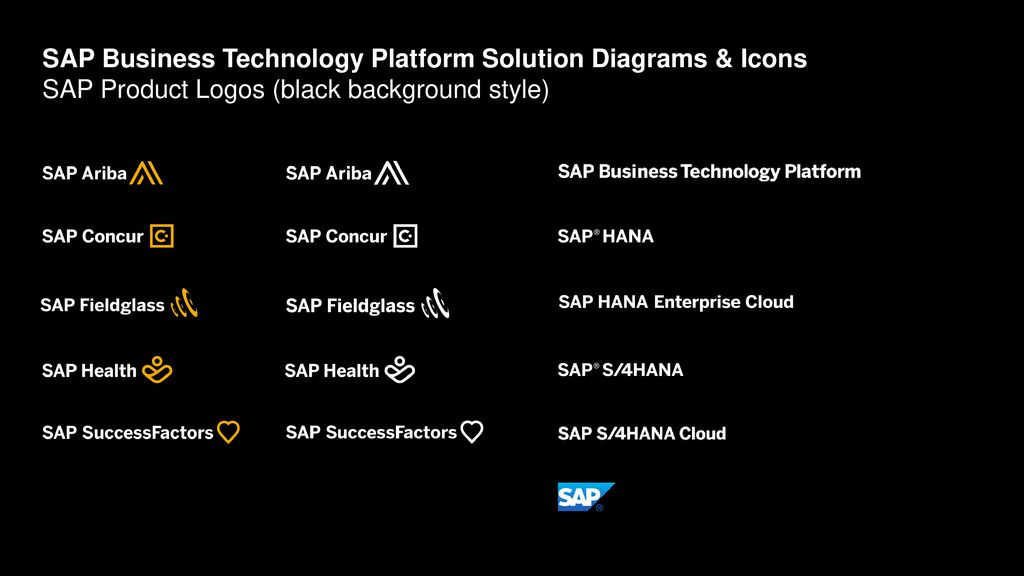 SAP Business Technology Platform Solution Diagrams & Icons SAP Product Logos (black background style)
