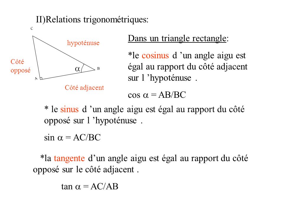 II)Relations trigonométriques: