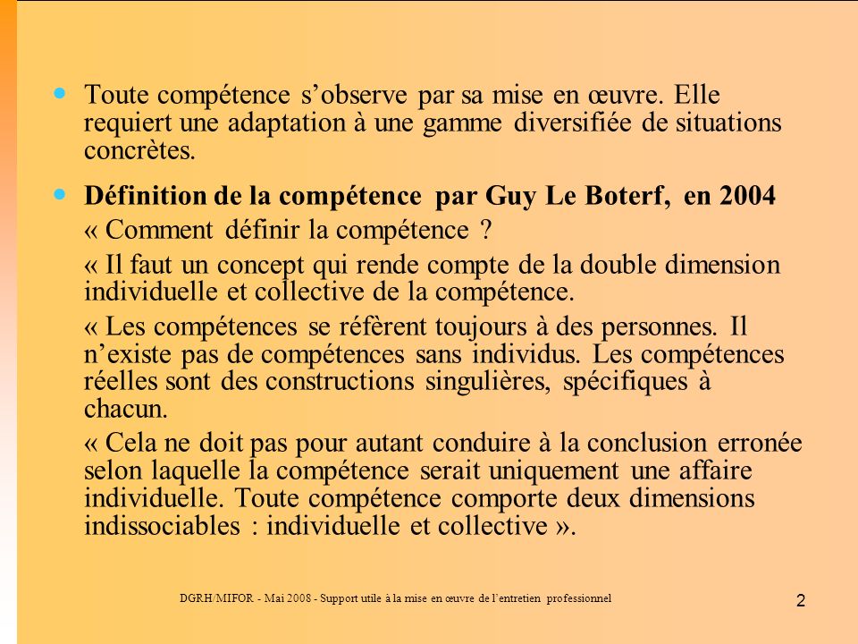 Définition de la compétence par Guy Le Boterf, en 2004