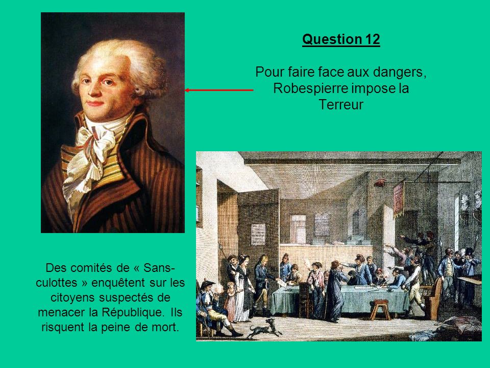 Question 12 Pour faire face aux dangers, Robespierre impose la Terreur