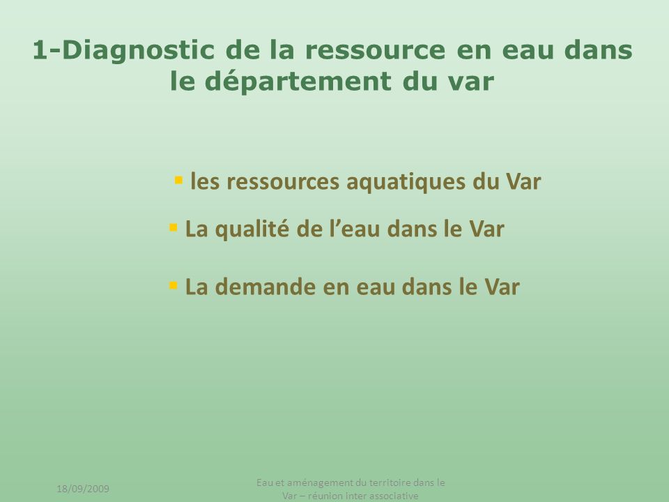 1-Diagnostic de la ressource en eau dans le département du var