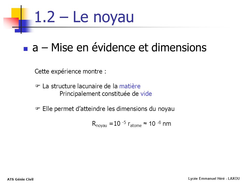 1.2 – Le noyau a – Mise en évidence et dimensions
