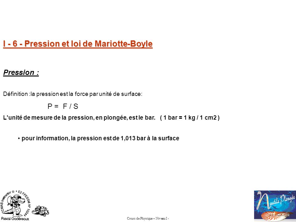 I Pression et loi de Mariotte-Boyle