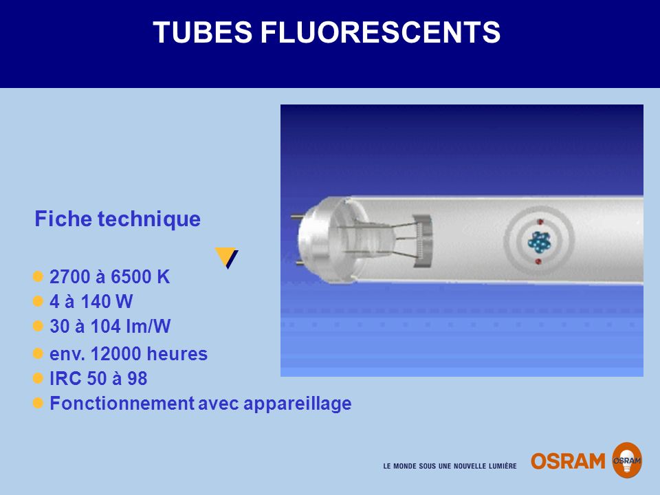 TUBES FLUORESCENTS Fiche technique 2700 à 6500 K 4 à 140 W