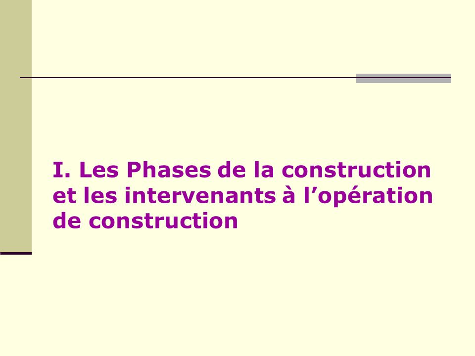 I. Les Phases de la construction et les intervenants à l’opération de construction