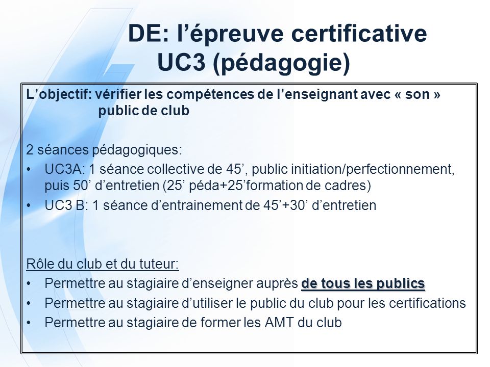 DE: l’épreuve certificative UC3 (pédagogie)
