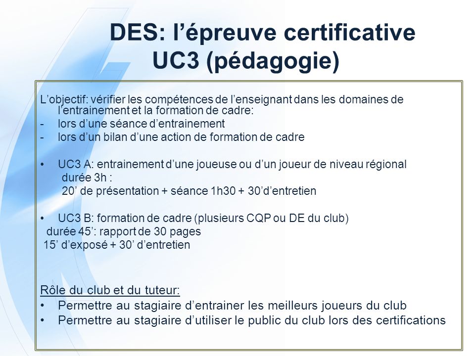 DES: l’épreuve certificative UC3 (pédagogie)