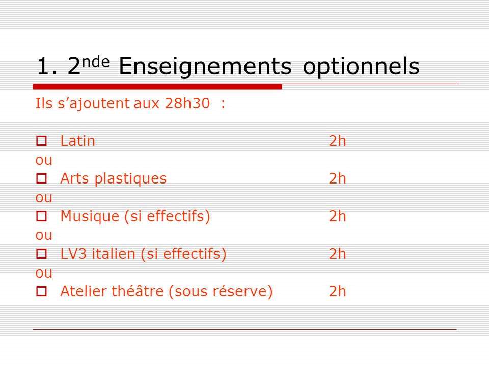 1. 2nde Enseignements optionnels