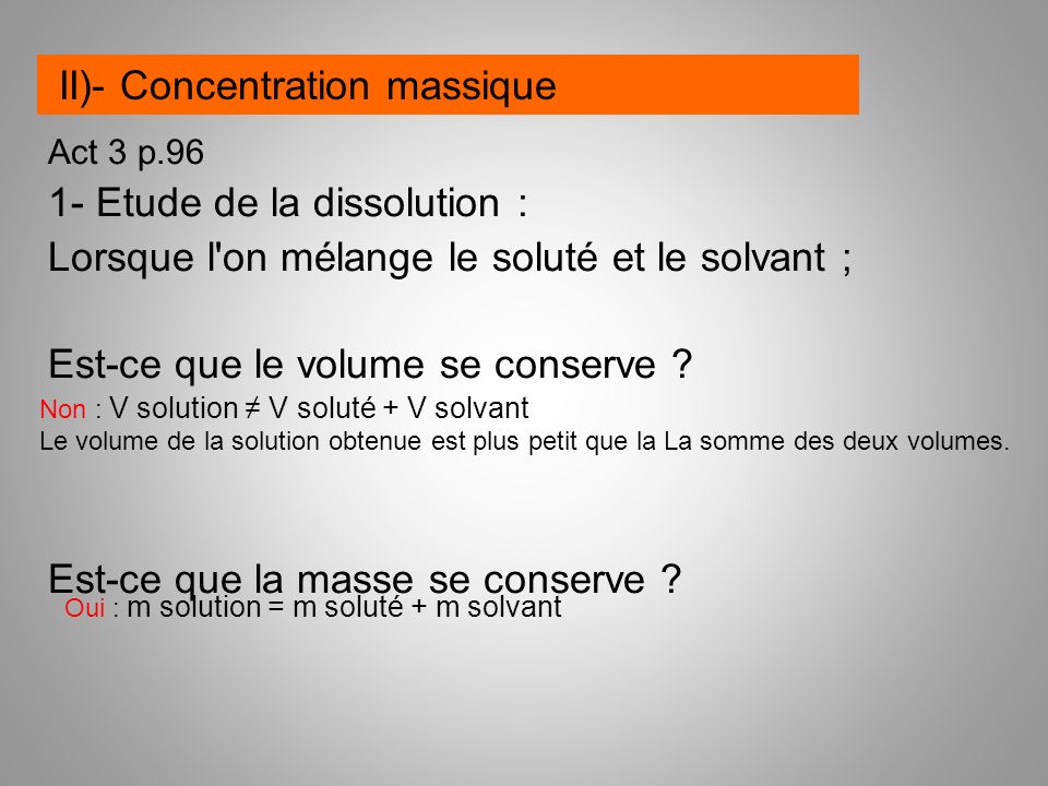 II)- Concentration massique