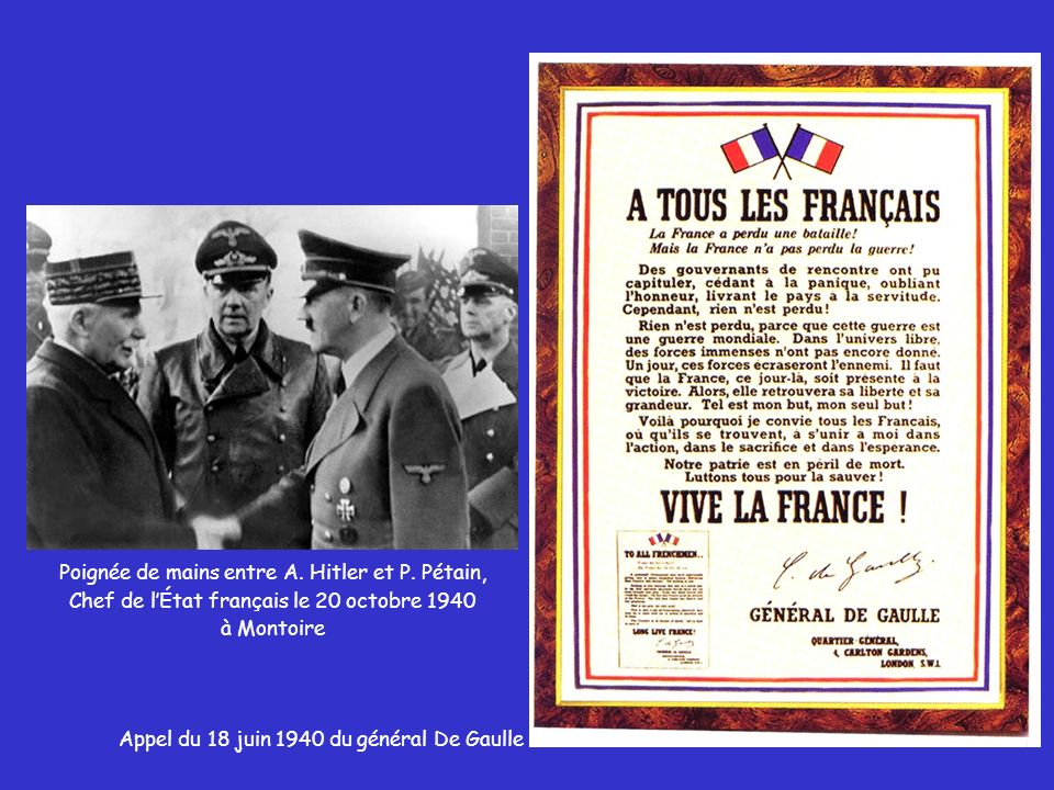 Poignée de mains entre A. Hitler et P. Pétain,