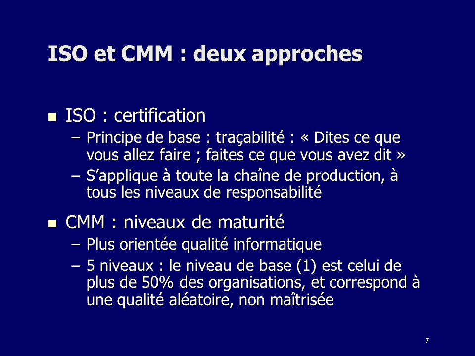ISO et CMM : deux approches