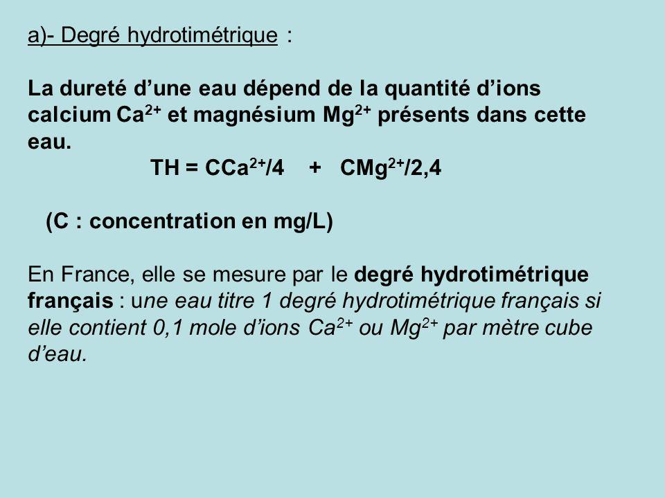 a)- Degré hydrotimétrique :