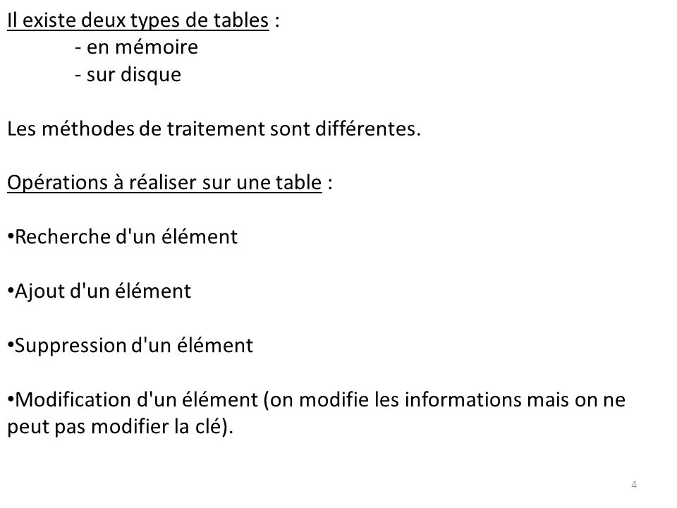 Il existe deux types de tables :