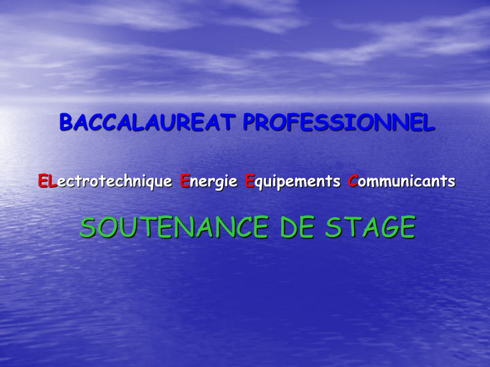 BACCALAUREAT PROFESSIONNEL ELectrotechnique Energie Equipements Communicants