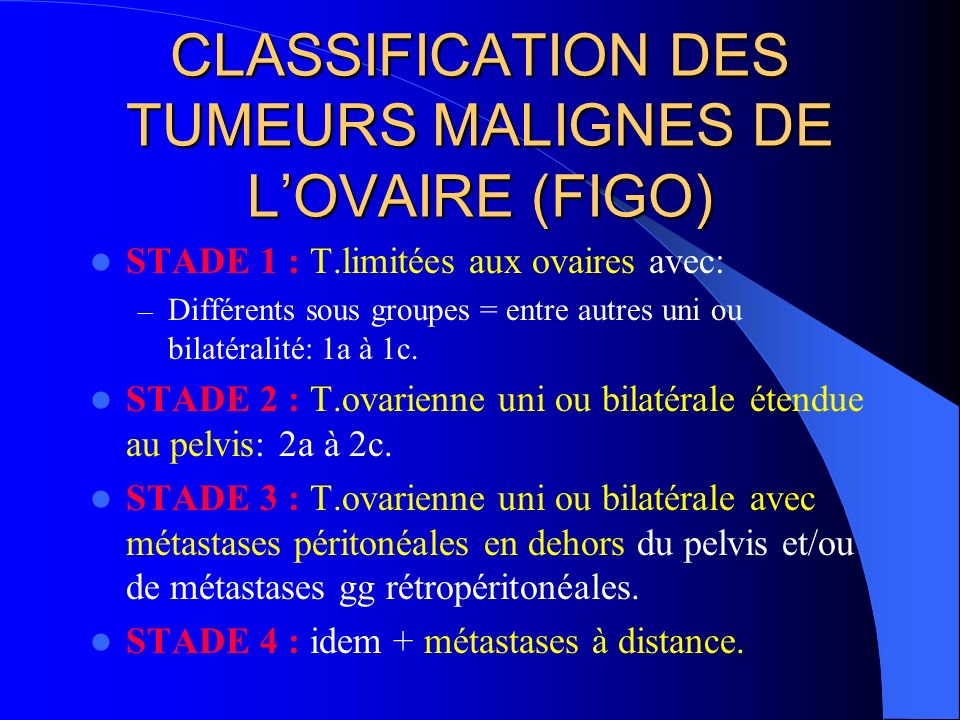 CLASSIFICATION DES TUMEURS MALIGNES DE L’OVAIRE (FIGO)