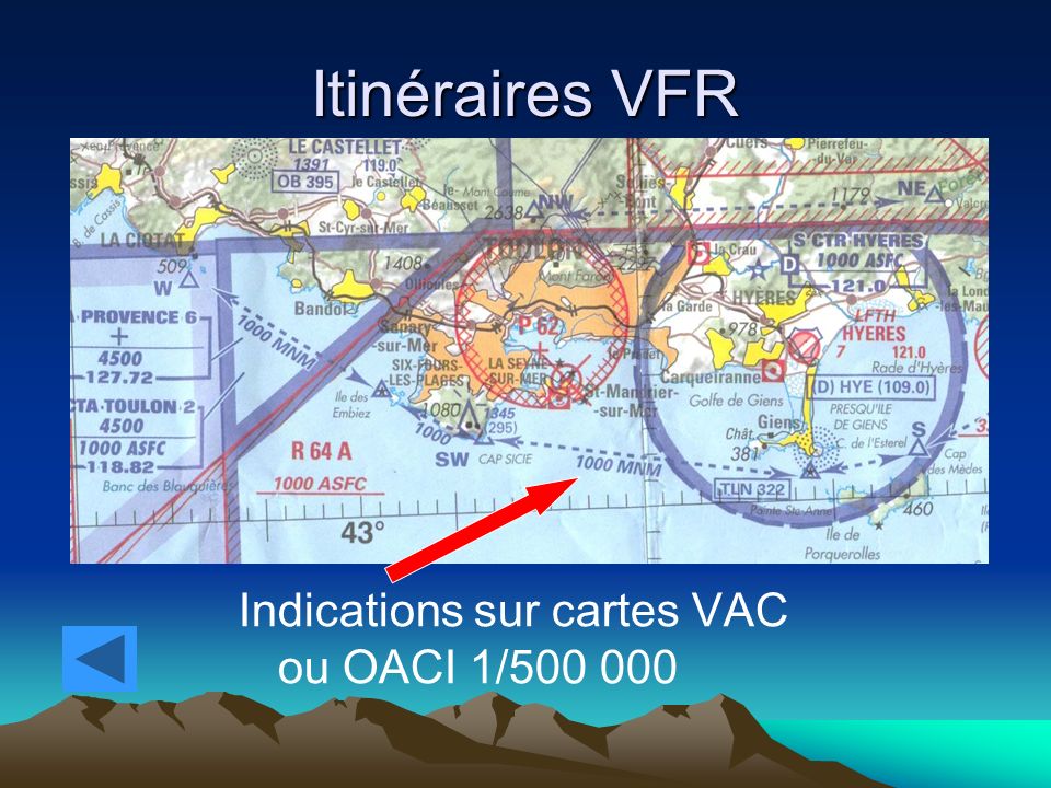 Itinéraires VFR Indications sur cartes VAC ou OACI 1/