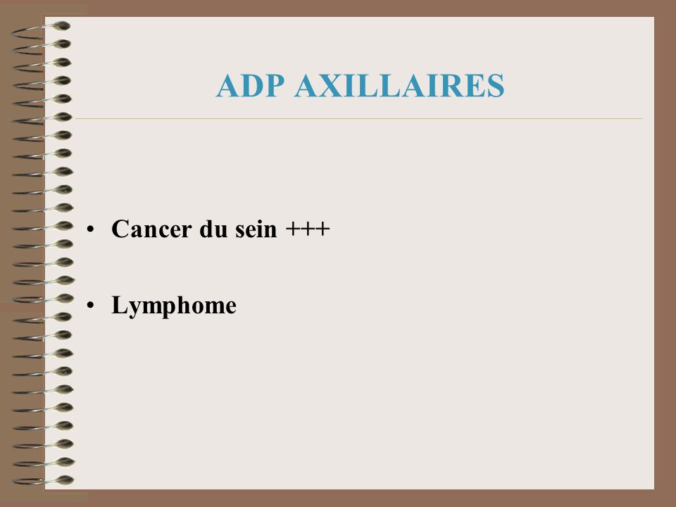 ADP AXILLAIRES Cancer du sein +++ Lymphome