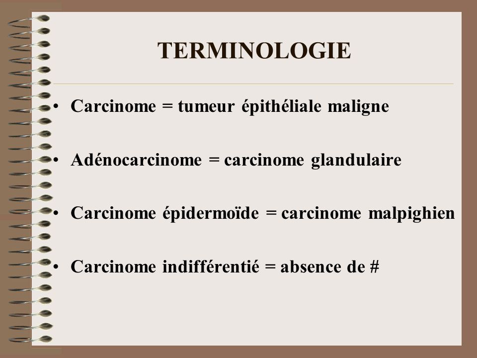 TERMINOLOGIE Carcinome = tumeur épithéliale maligne
