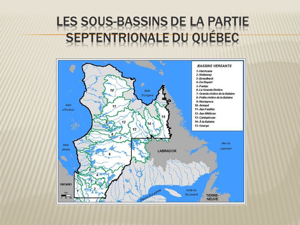 Les sous-bassins de la partie septentrionale du Québec