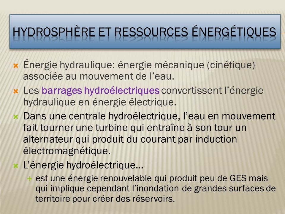 Hydrosphère et ressources énergétiques