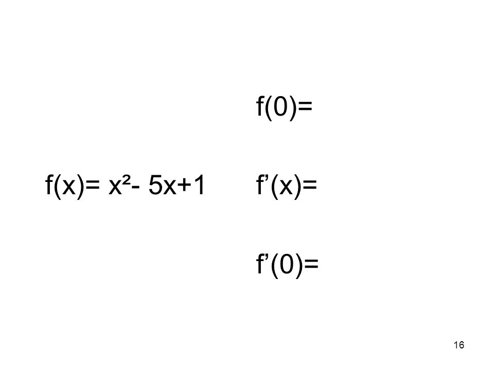 f(x)= x²- 5x+1 f(0)= f’(x)= f’(0)=