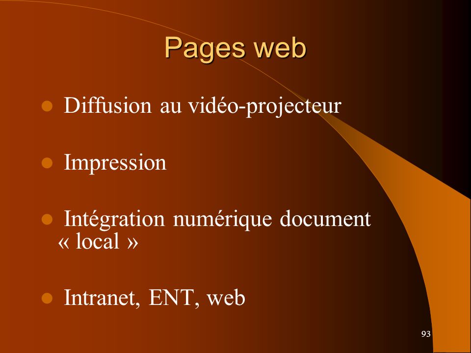 Pages web Diffusion au vidéo-projecteur Impression