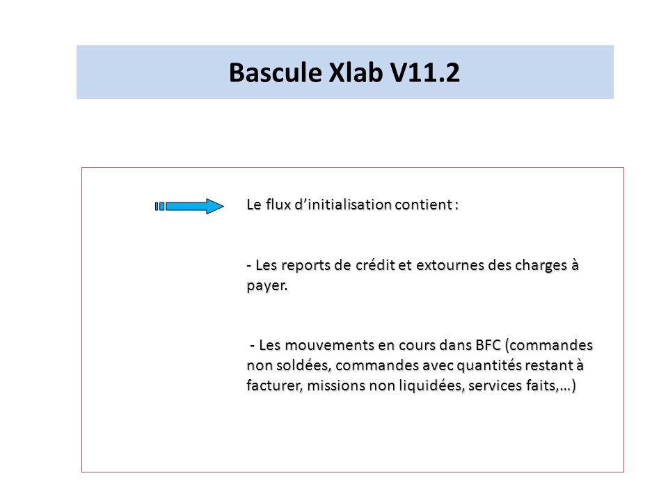 Bascule Xlab V11.2 Le flux d’initialisation contient :